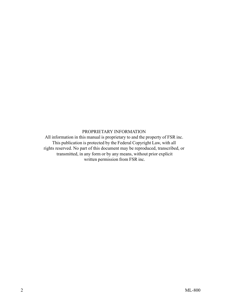 FSR ML-800 User Manual | Page 2 / 44