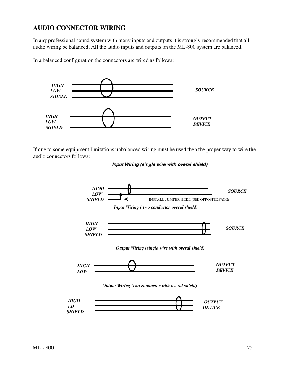 Audio connector wiring | FSR ML-800 User Manual | Page 25 / 44