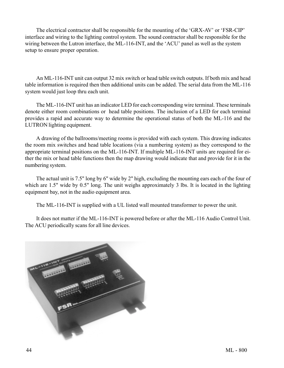 Map panel status interface ml-116-int | FSR ML-800 User Manual | Page 44 / 44