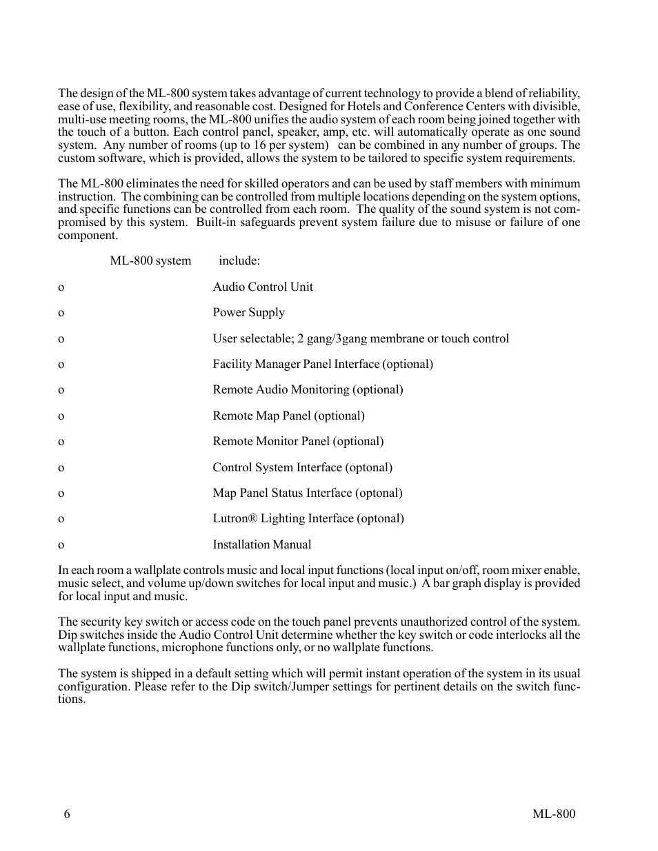 Introduction | FSR ML-800 User Manual | Page 6 / 44