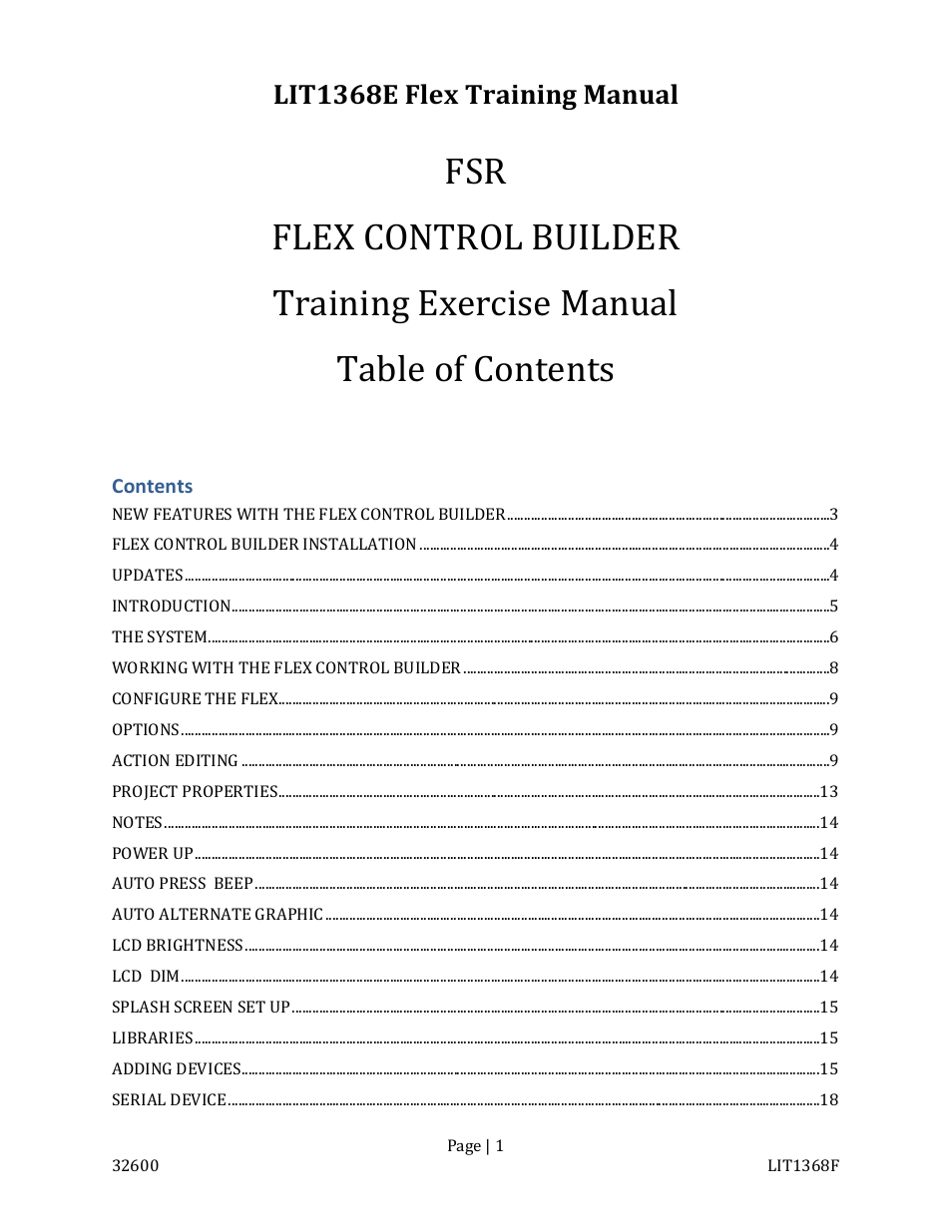 FSR FLEX CONTROL BUILDER TRAINING MANUAL User Manual | 142 pages