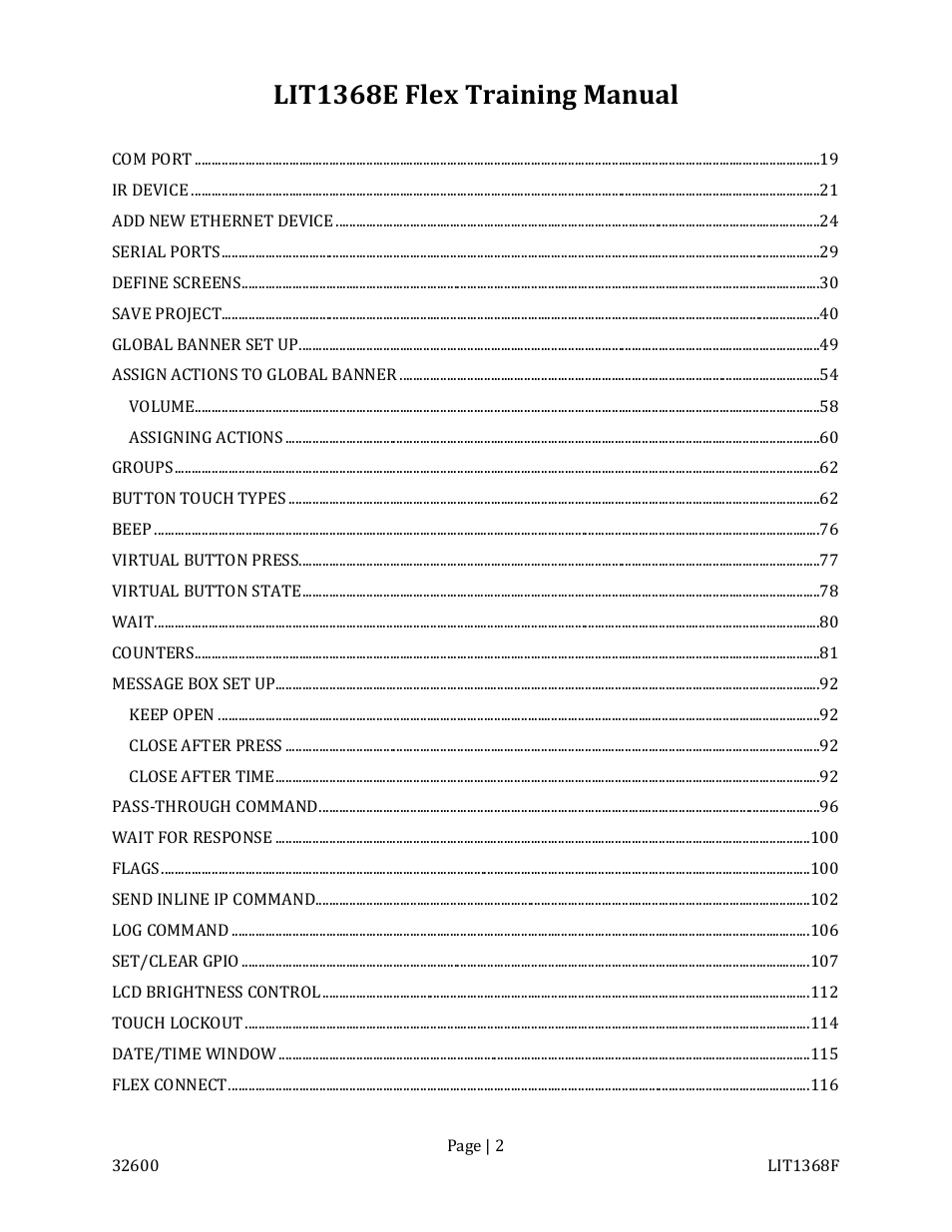 Lit1368e flex training manual | FSR FLEX CONTROL BUILDER TRAINING MANUAL User Manual | Page 2 / 142