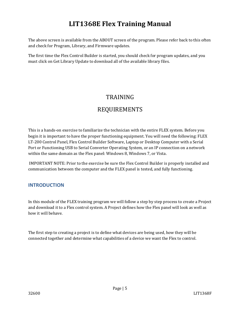 Lit1368e flex training manual, Training requirements | FSR FLEX CONTROL BUILDER TRAINING MANUAL User Manual | Page 5 / 142