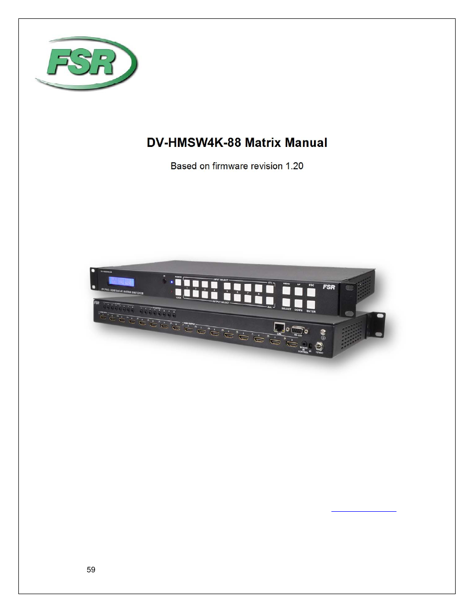 FSR DV-HMSW4K-88 Matrix User Manual | 23 pages
