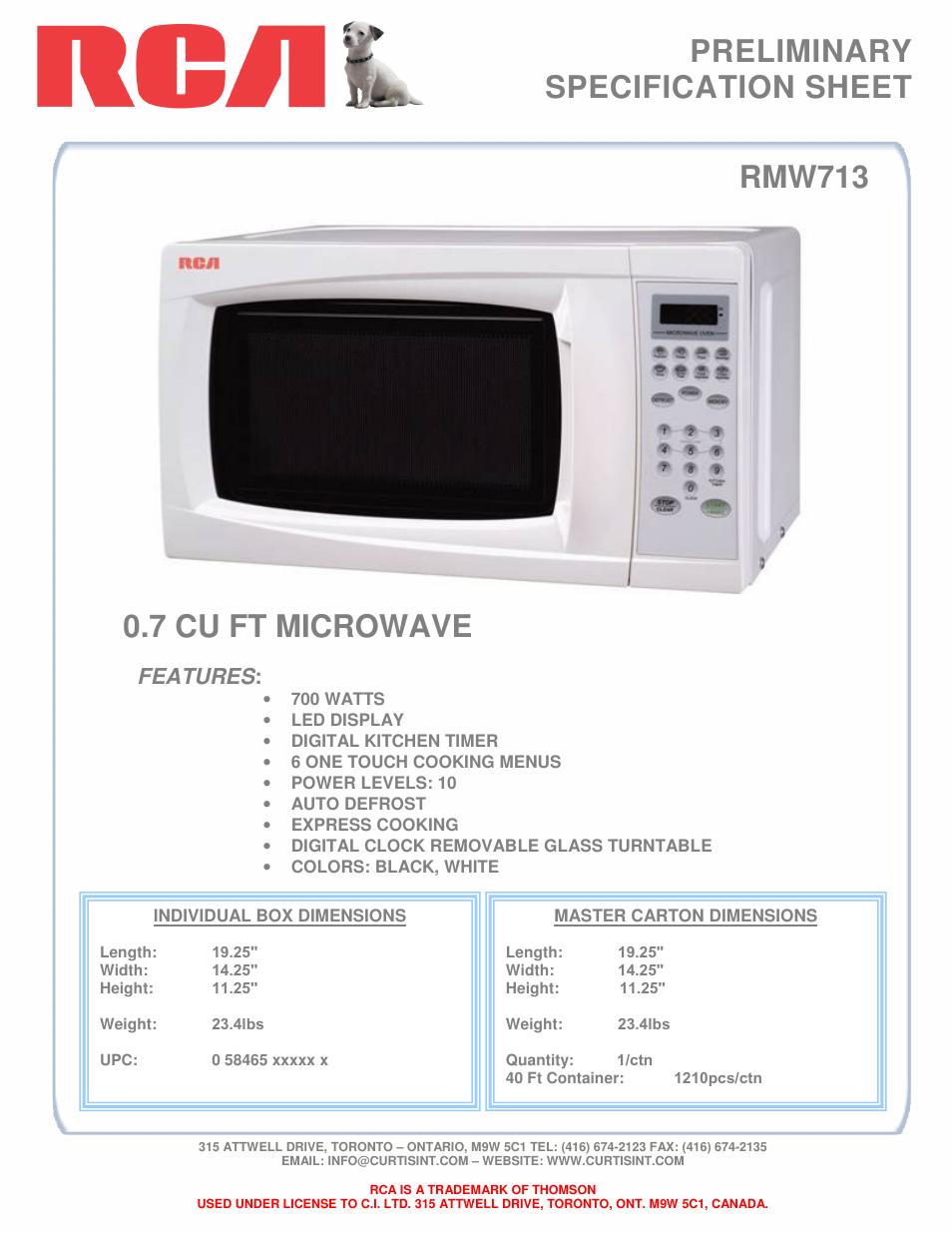 Curtis RMW713 User Manual | 1 page