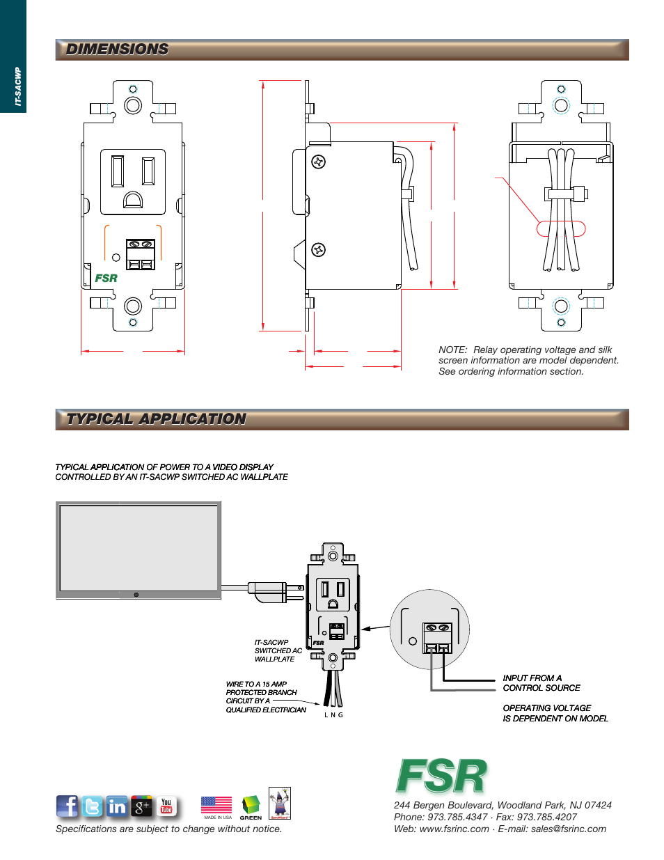Dimensions, Dimensions typical application typical application | FSR IT-SACWP User Manual | Page 2 / 2
