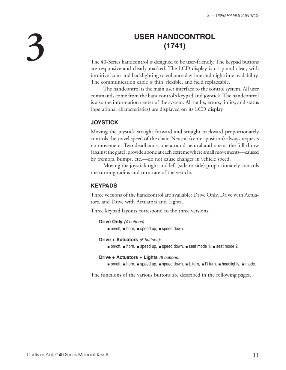 User handcontrol (1741) | Curtis ENABLE 40 User Manual | Page 17 / 66