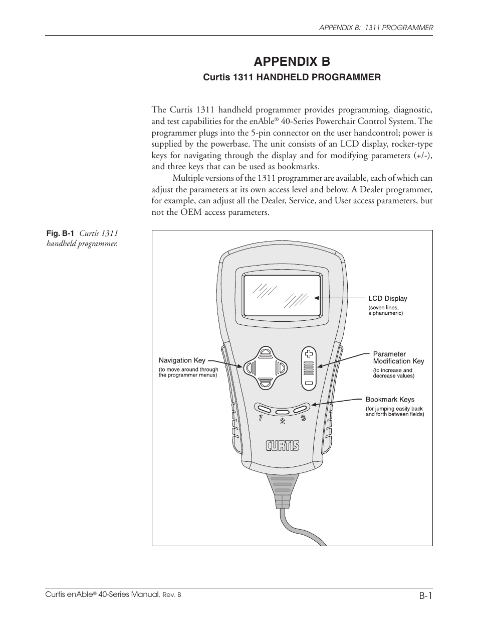 Appendix, 1311 programmer operation, Appendix b | Curtis ENABLE 40 User Manual | Page 63 / 66