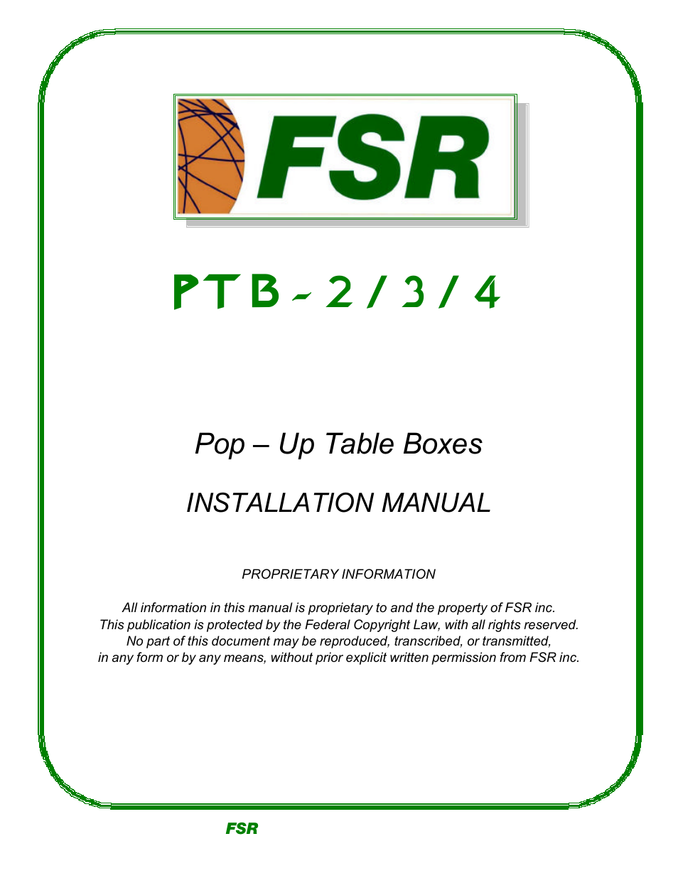 FSR PTB Series User Manual | 6 pages