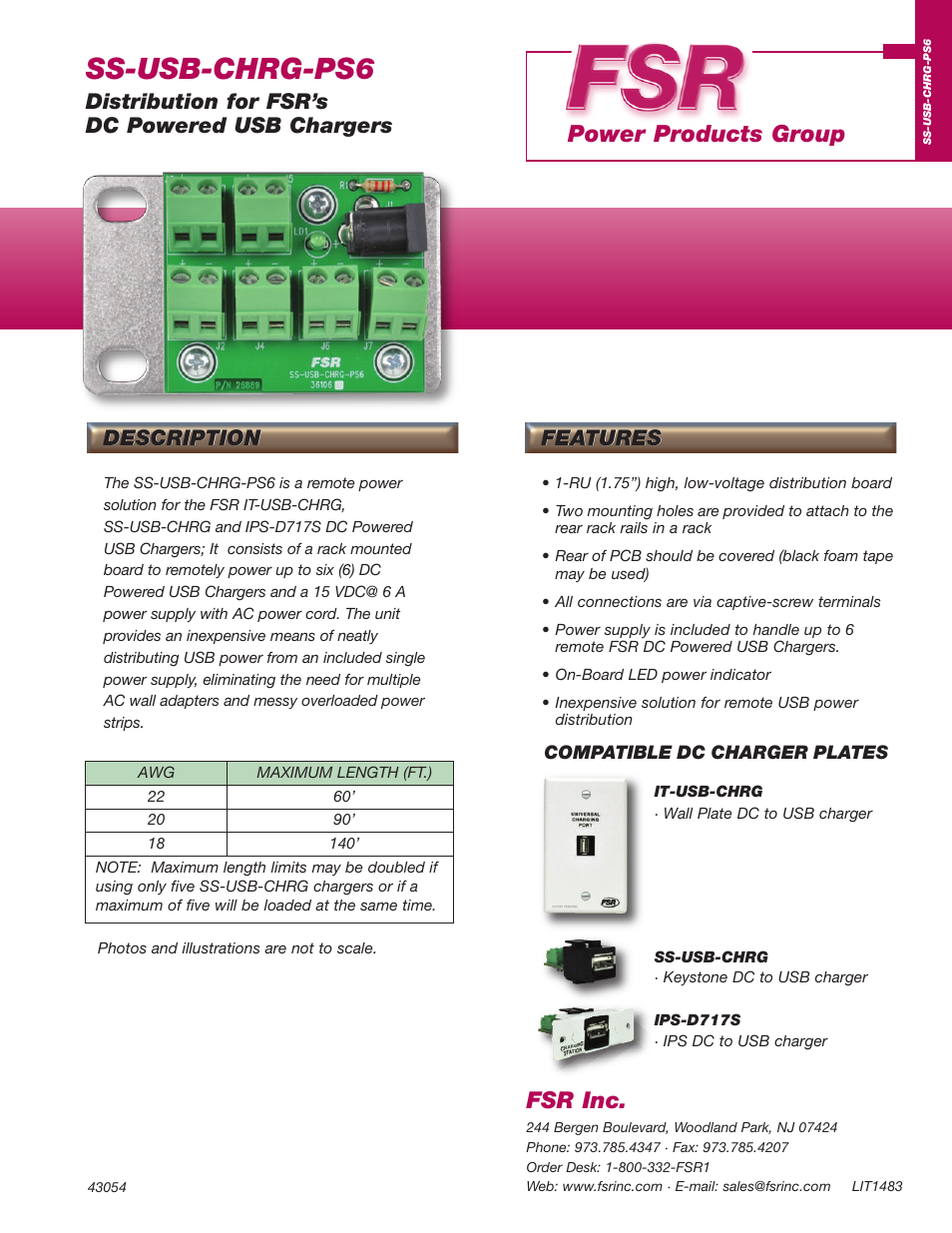 FSR SS-USB-CHRG-PS6 User Manual | 2 pages