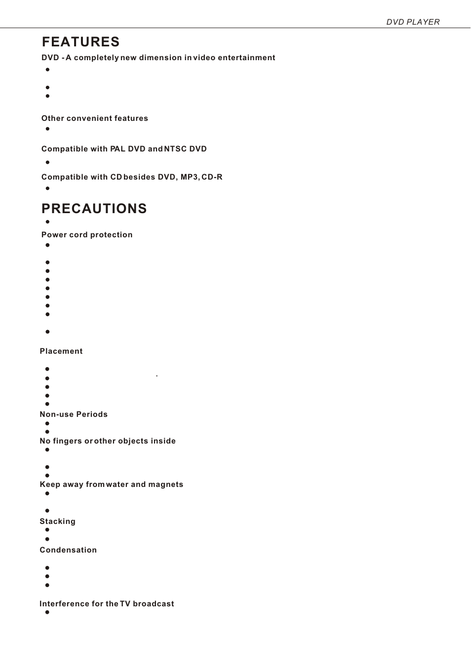 Т³гж 6, Features, Precautions | Curtis DVD 1046 User Manual | Page 6 / 19