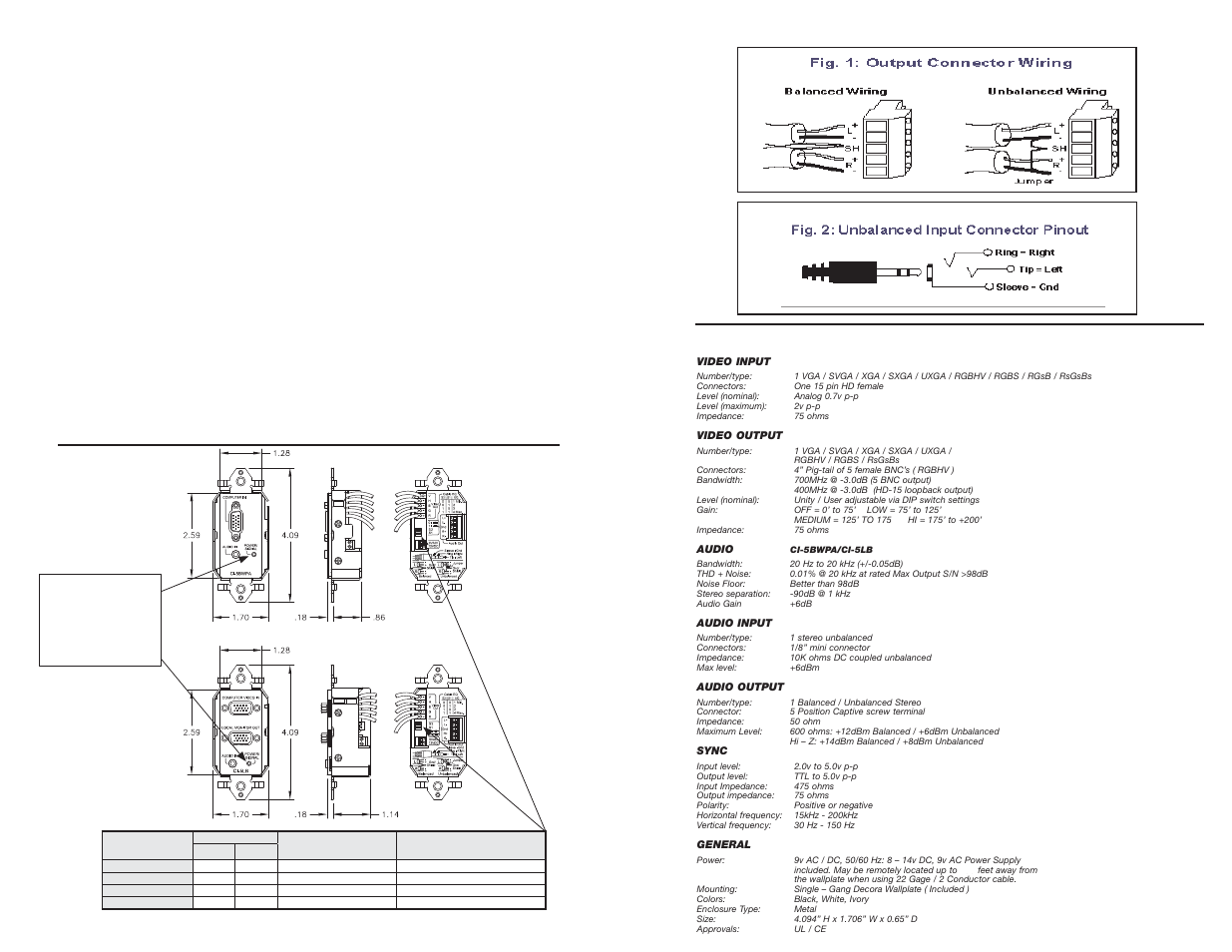 Specifications installation and operation | FSR CI-5 BWPA User Manual | Page 2 / 2