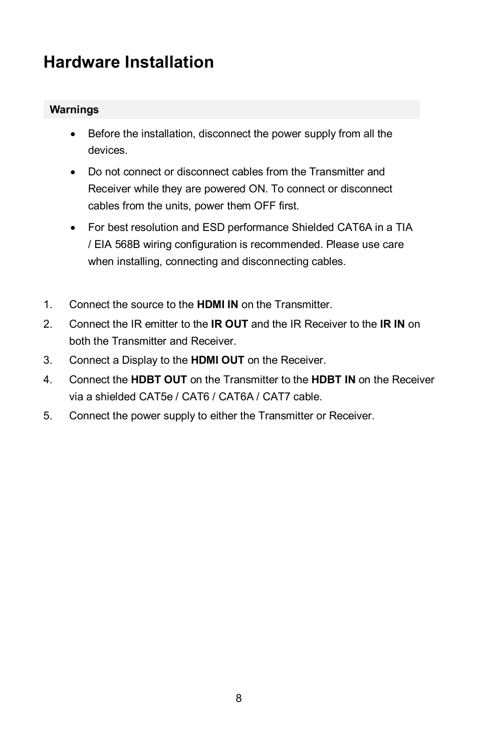 Hardware installation | FSR HD-HAUD-SP-RX User Manual | Page 8 / 16