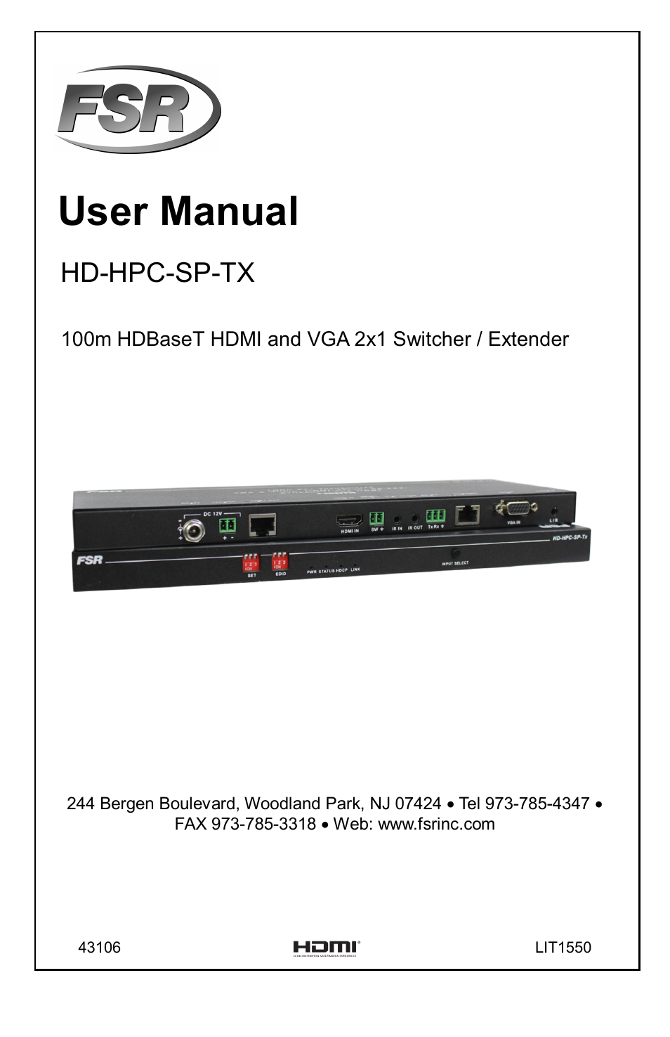 FSR HD-HPC-SP-Tx User Manual | 20 pages