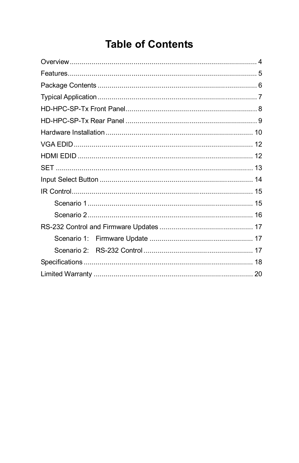 FSR HD-HPC-SP-Tx User Manual | Page 3 / 20