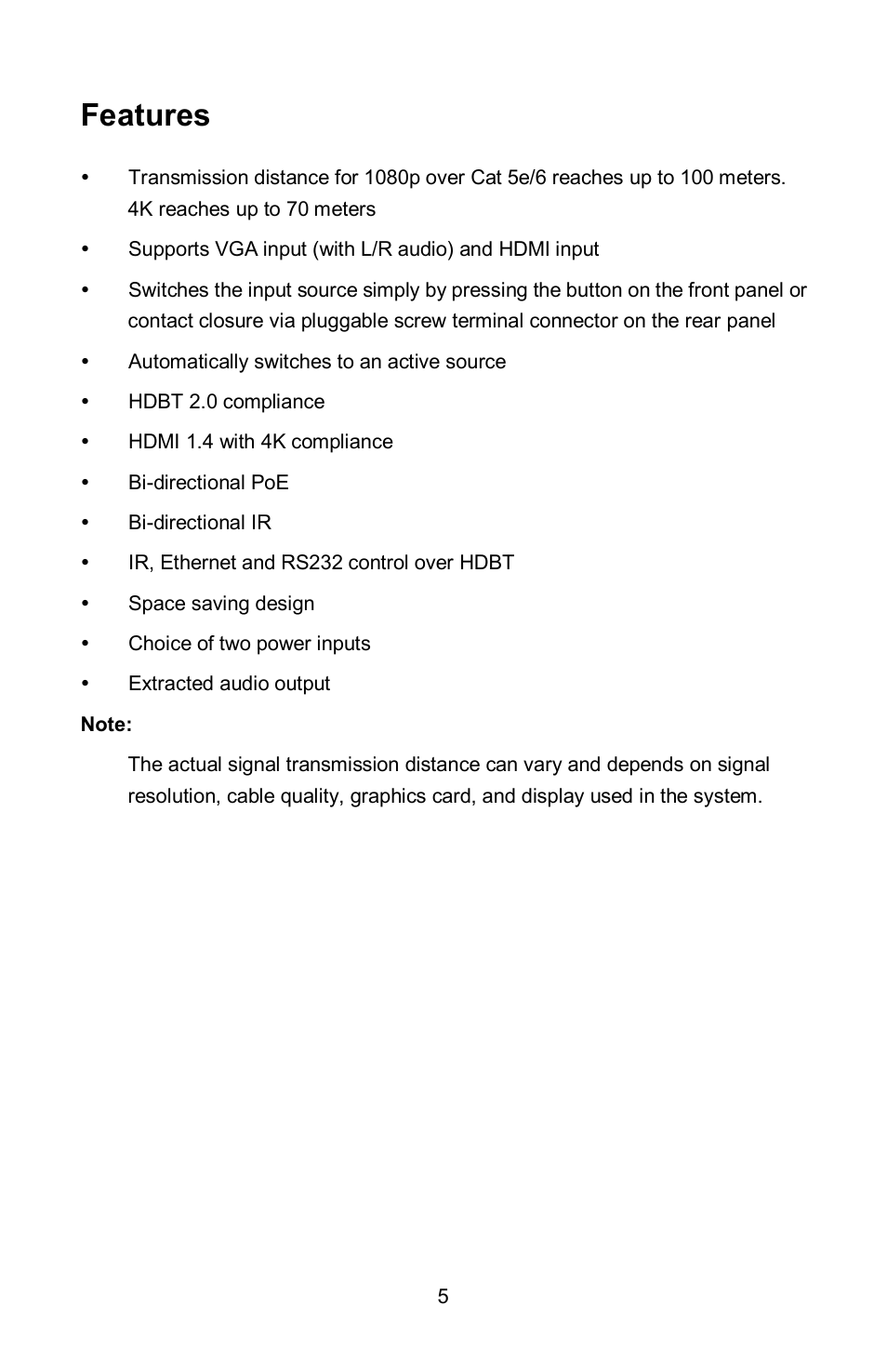 Features | FSR HD-HPC-SP-Tx User Manual | Page 5 / 20