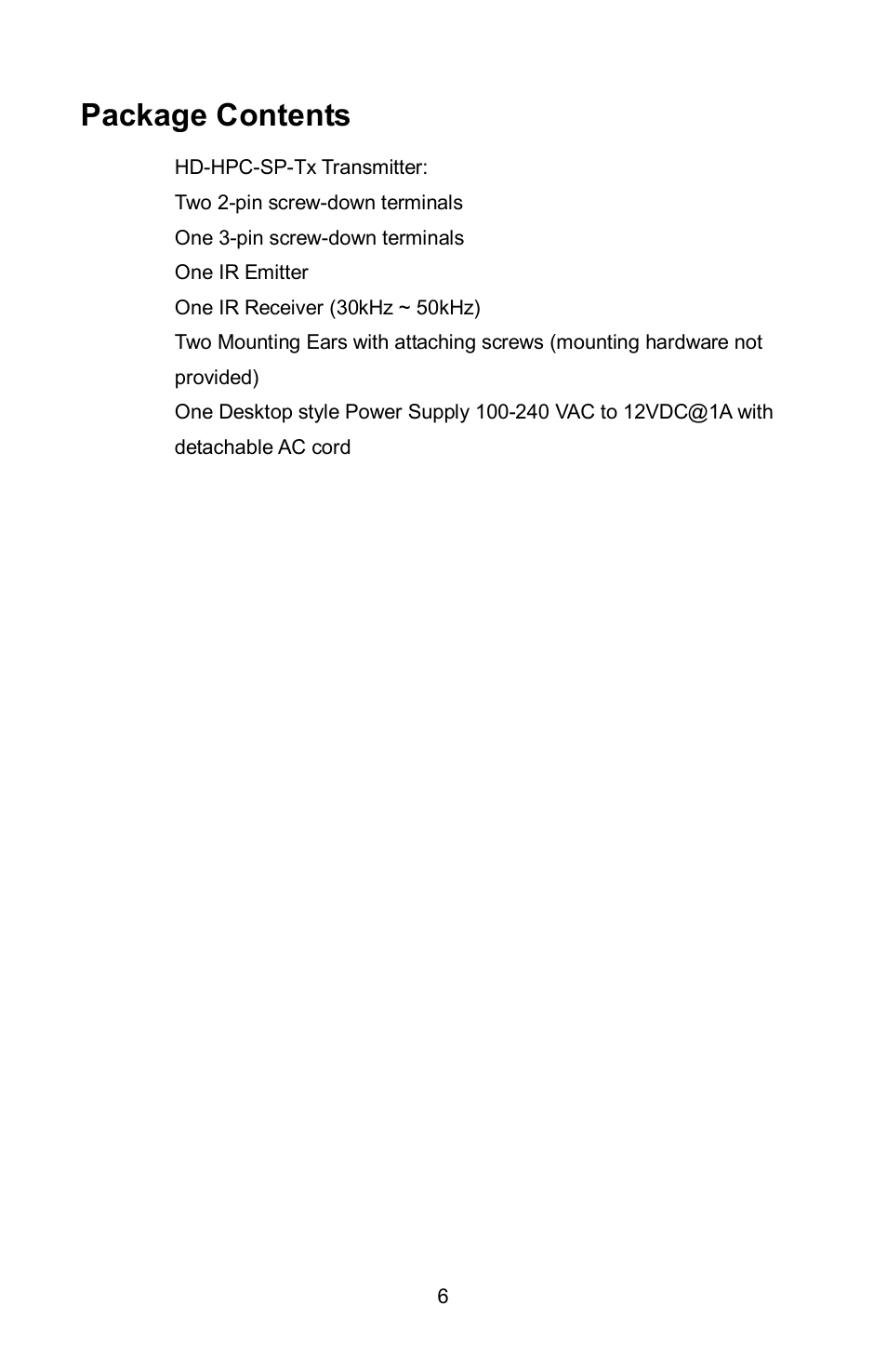 Package contents | FSR HD-HPC-SP-Tx User Manual | Page 6 / 20