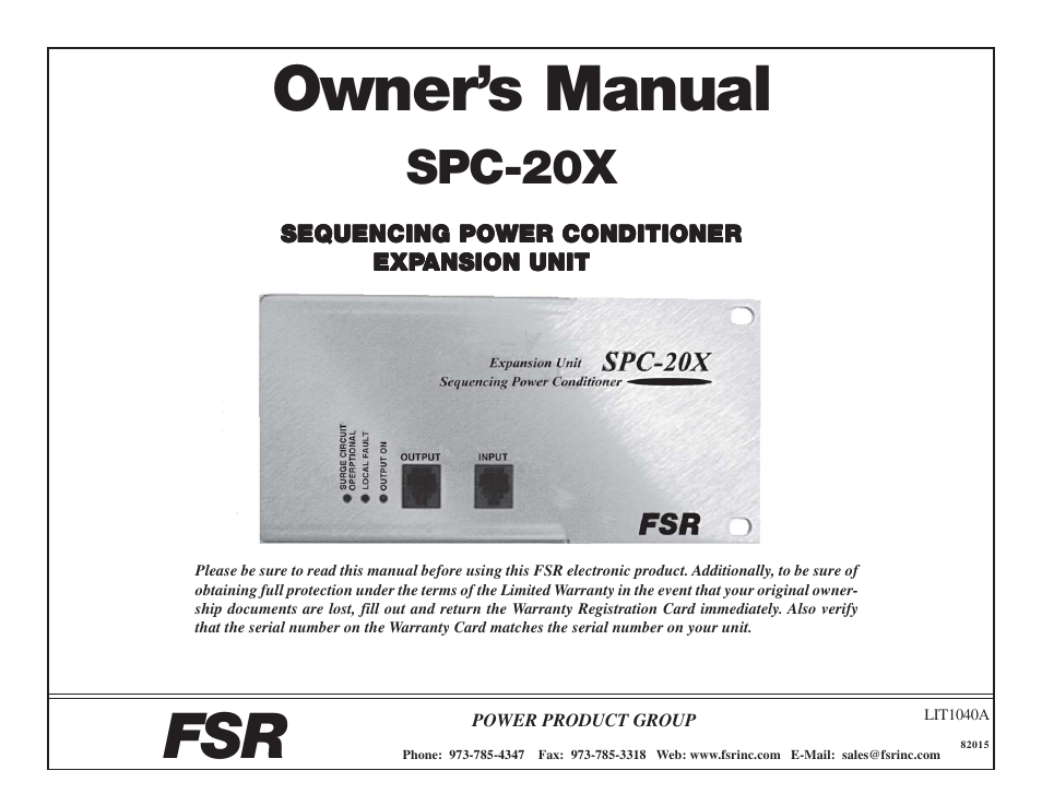 FSR SPC-20X User Manual | 6 pages