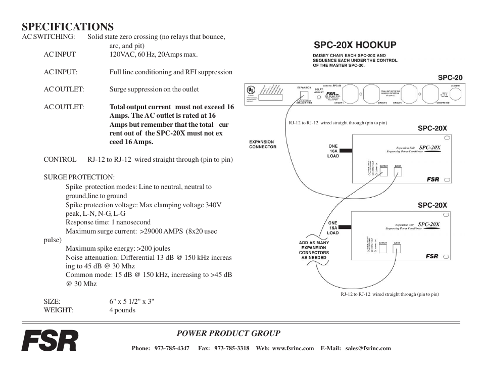 Specifications | FSR SPC-20X User Manual | Page 4 / 6