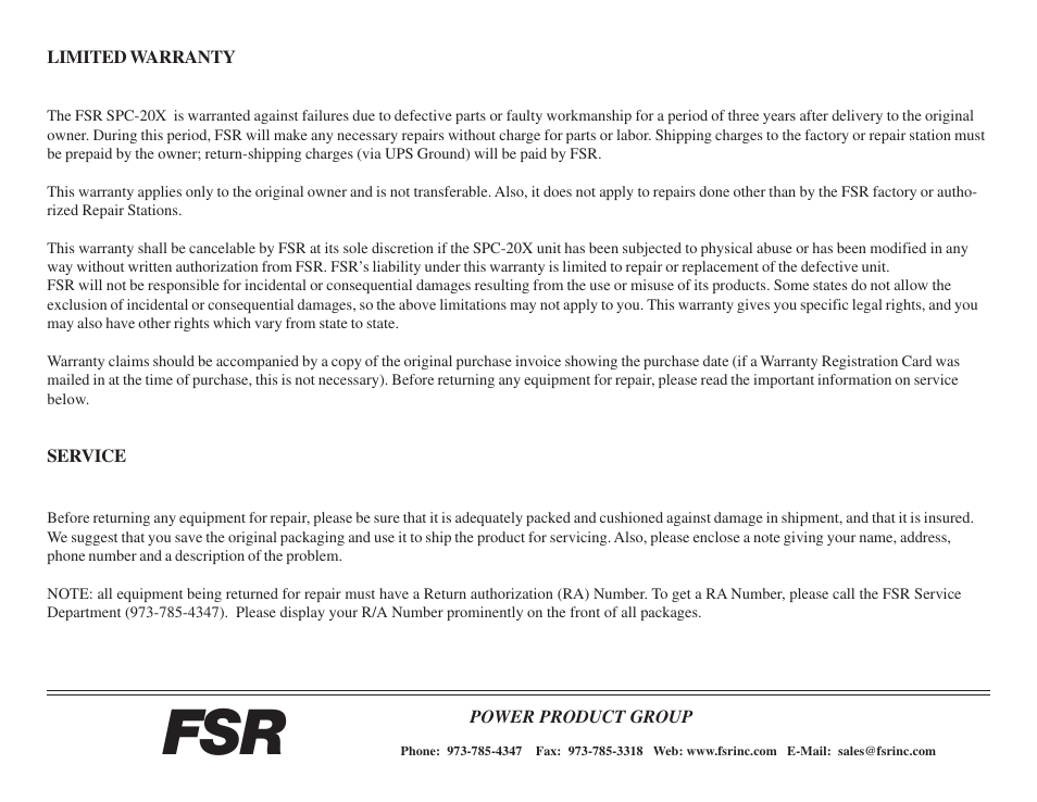 FSR SPC-20X User Manual | Page 5 / 6