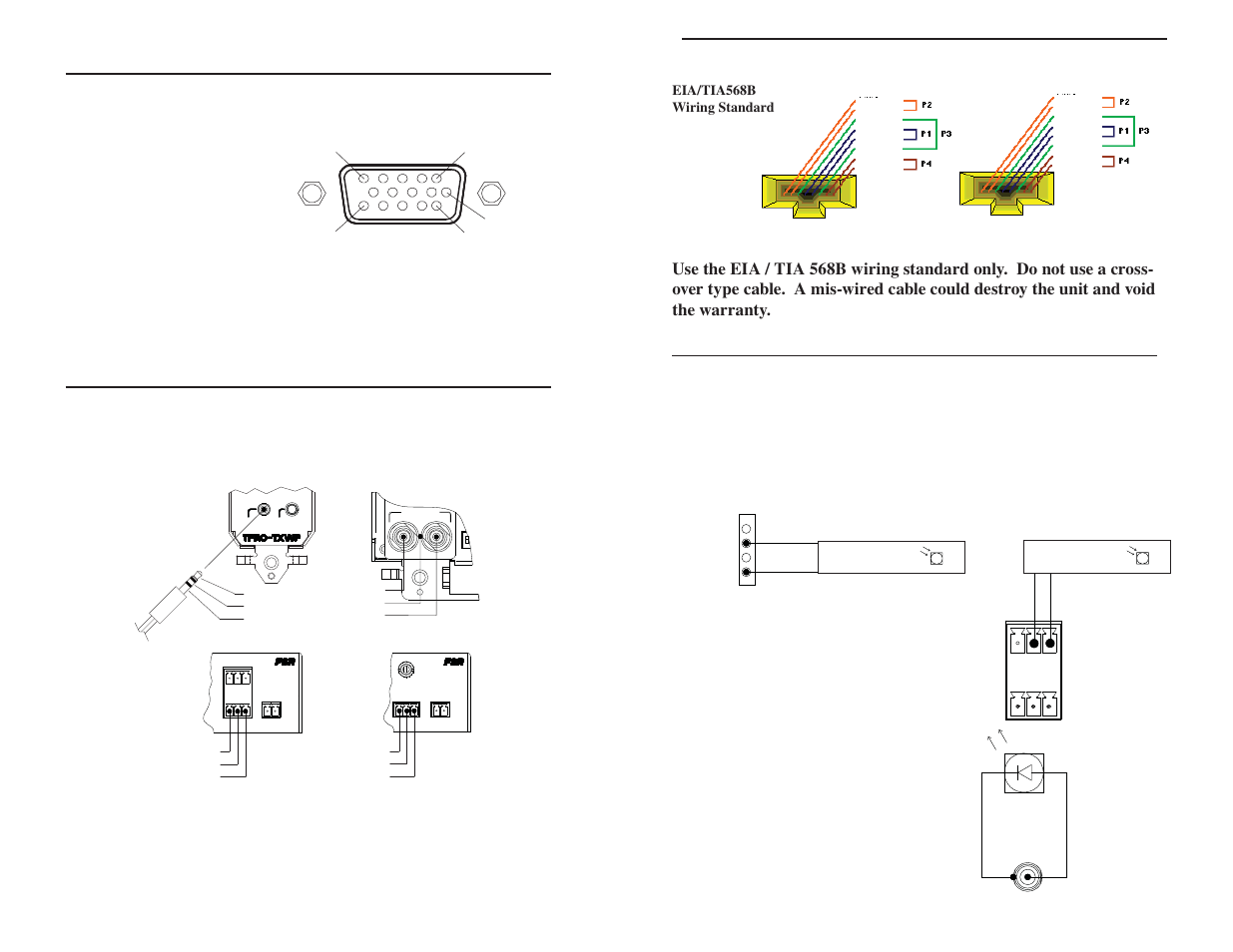 Hd-15 connector pinout, Audio pinout, External ir sensor and emitter pinout | Rj-45 jack front views, Hd-15 input connector pinout, As viewed from rear of unit) | FSR TwisterPro User Manual | Page 6 / 8
