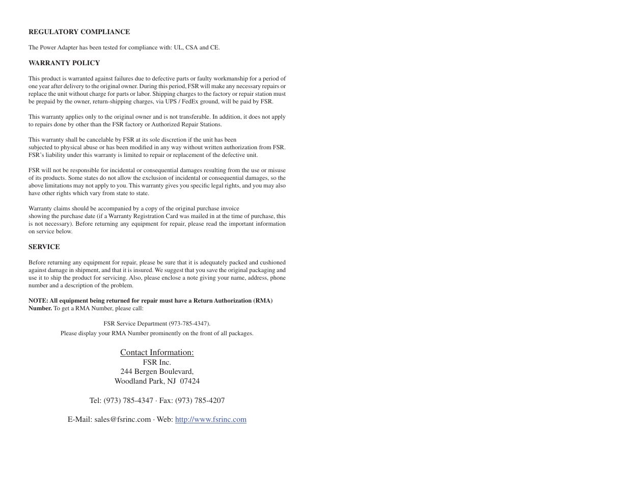 FSR TwisterPro User Manual | Page 8 / 8