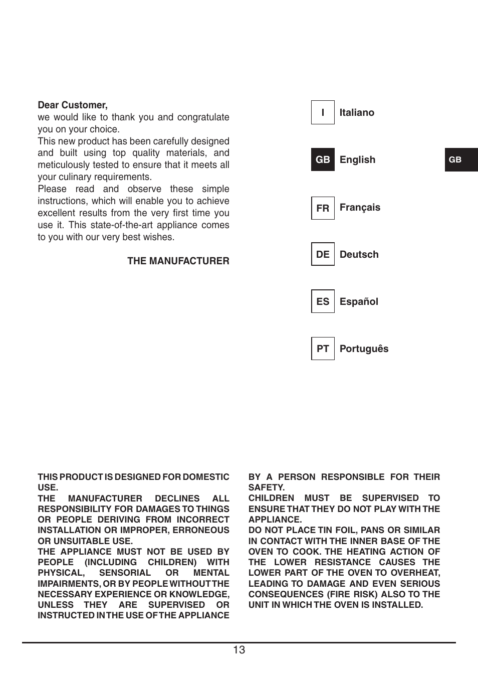 Fulgor Milano QO 6009 PT User Manual | Page 13 / 64