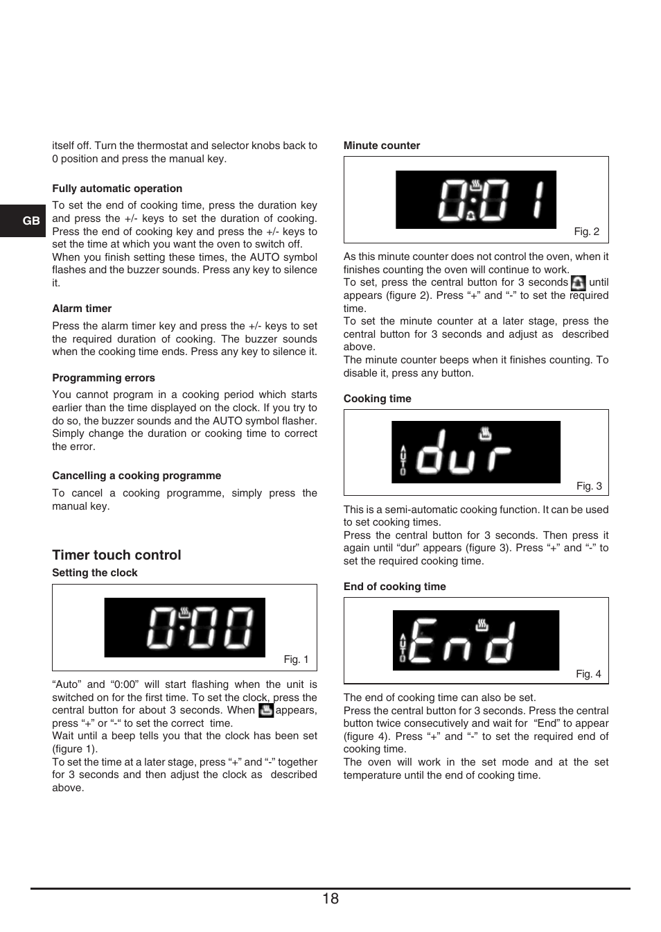 Timer touch control | Fulgor Milano QO 6009 PT User Manual | Page 18 / 64