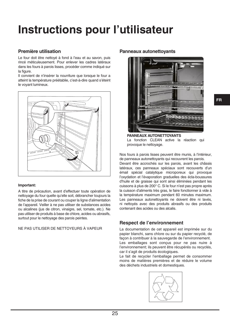 Instructions pour l’utilisateur | Fulgor Milano QO 6009 PT User Manual | Page 25 / 64