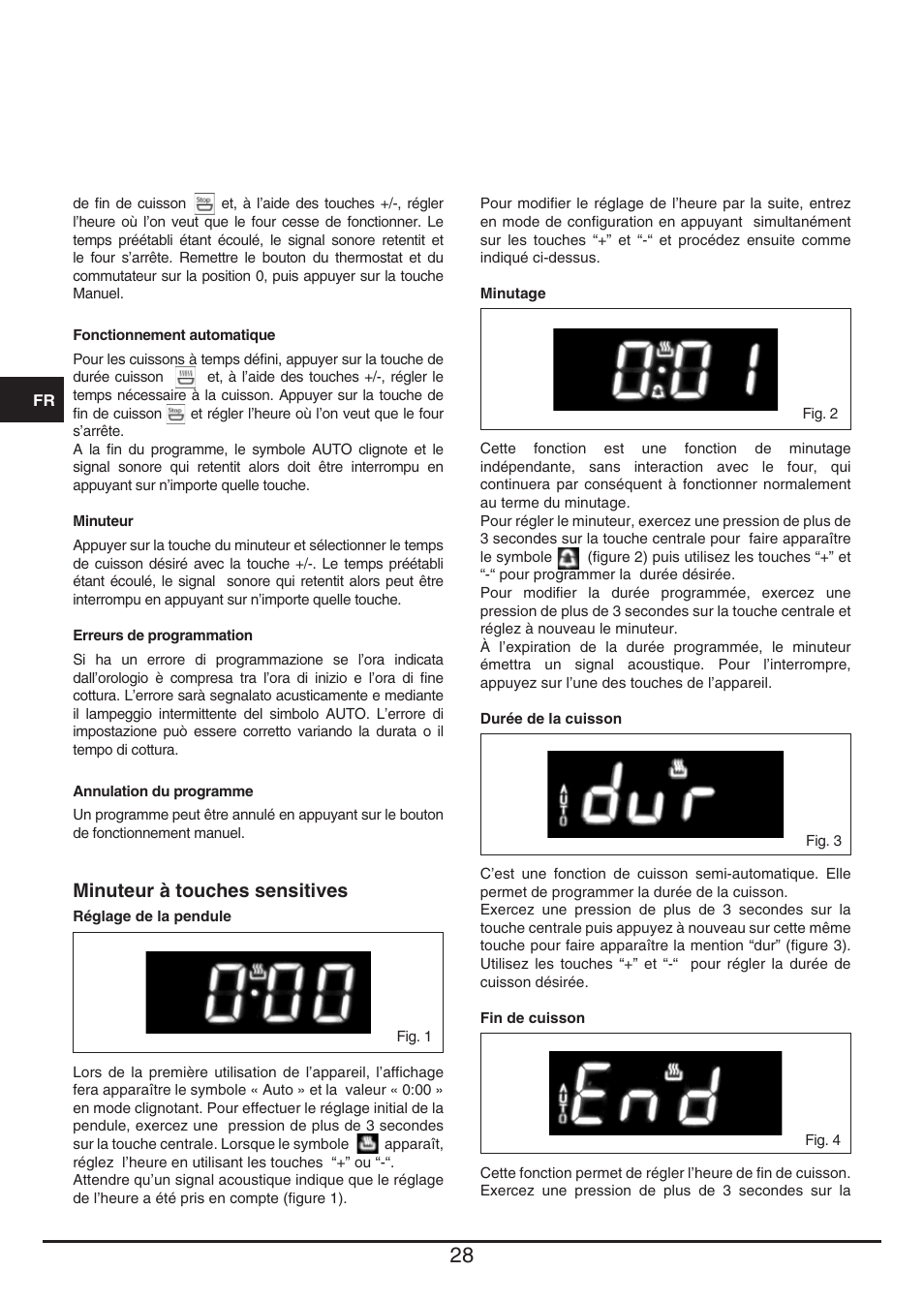 Minuteur à touches sensitives | Fulgor Milano QO 6009 PT User Manual | Page 28 / 64