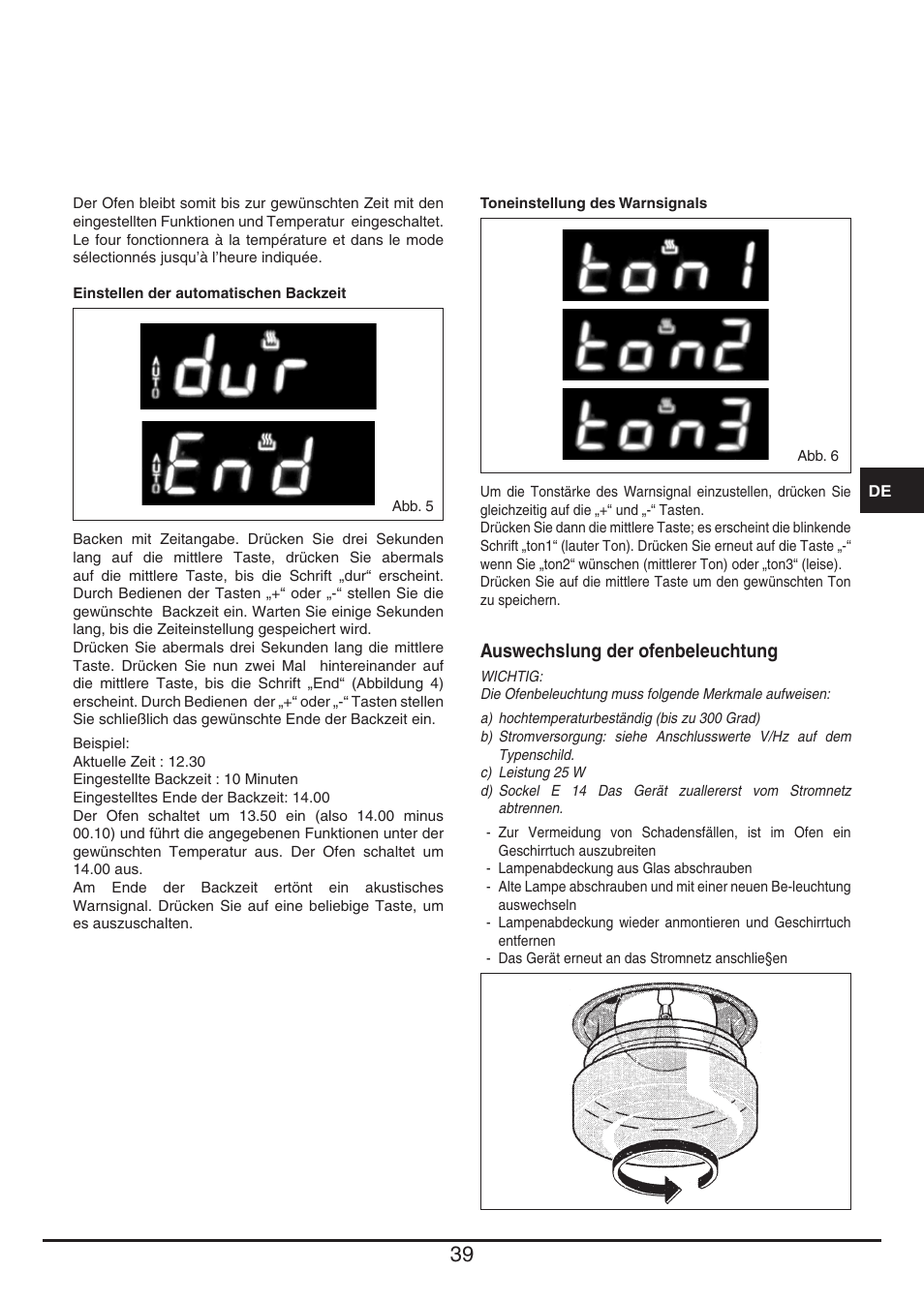 Auswechslung der ofenbeleuchtung | Fulgor Milano QO 6009 PT User Manual | Page 39 / 64