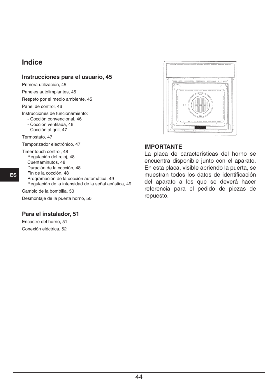 Indice | Fulgor Milano QO 6009 PT User Manual | Page 44 / 64