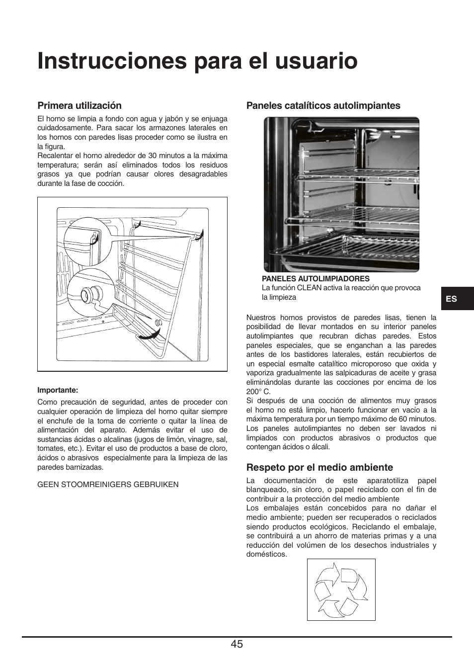 Instrucciones para el usuario | Fulgor Milano QO 6009 PT User Manual | Page 45 / 64