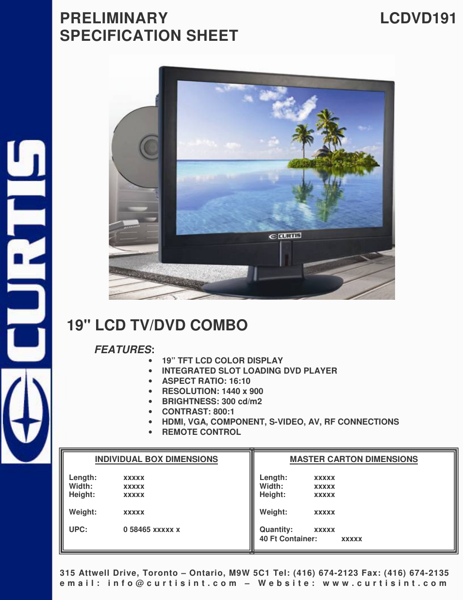 Curtis LCDVD191 User Manual | 1 page