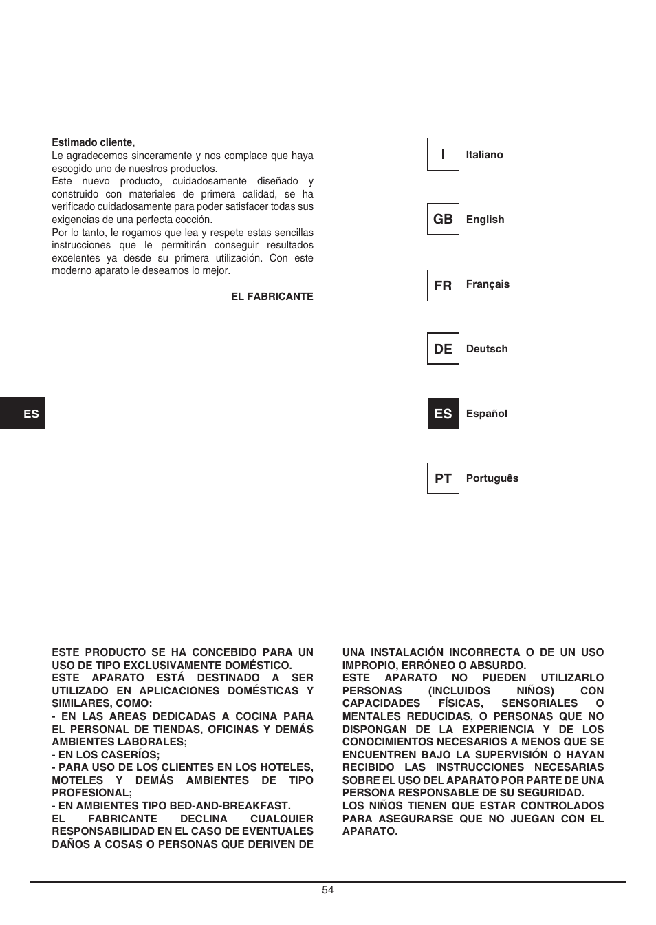 Fulgor Milano LWD 12 User Manual | Page 54 / 84