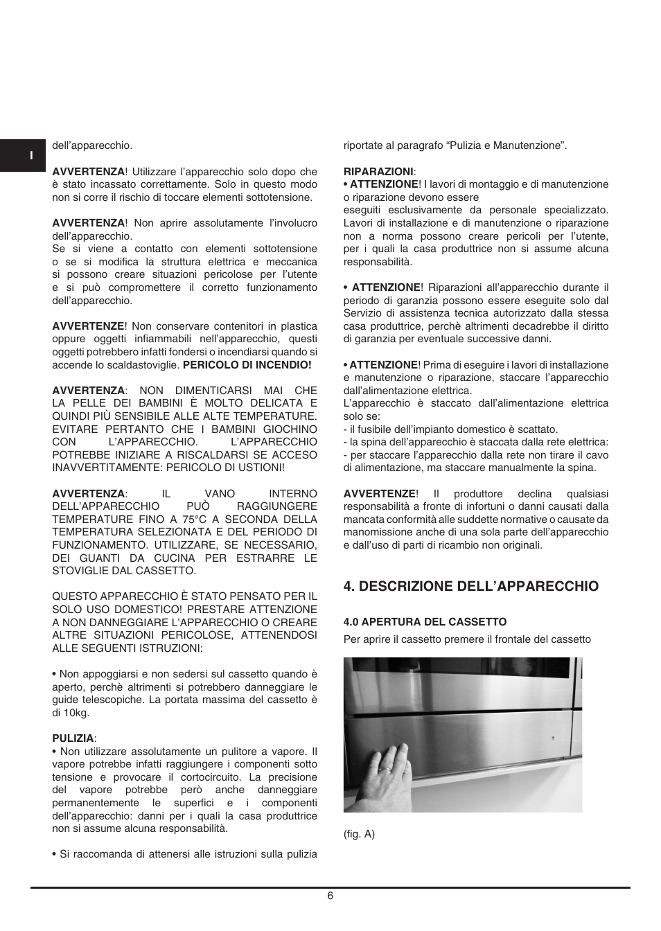 Descrizione dell’apparecchio | Fulgor Milano LWD 12 User Manual | Page 6 / 84