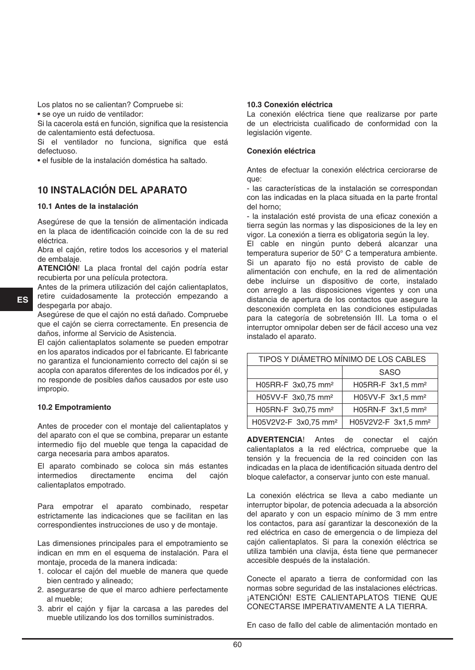 10 instalación del aparato | Fulgor Milano LWD 12 User Manual | Page 60 / 84