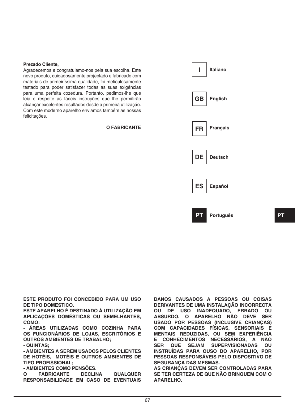 Fulgor Milano LWD 12 User Manual | Page 67 / 84