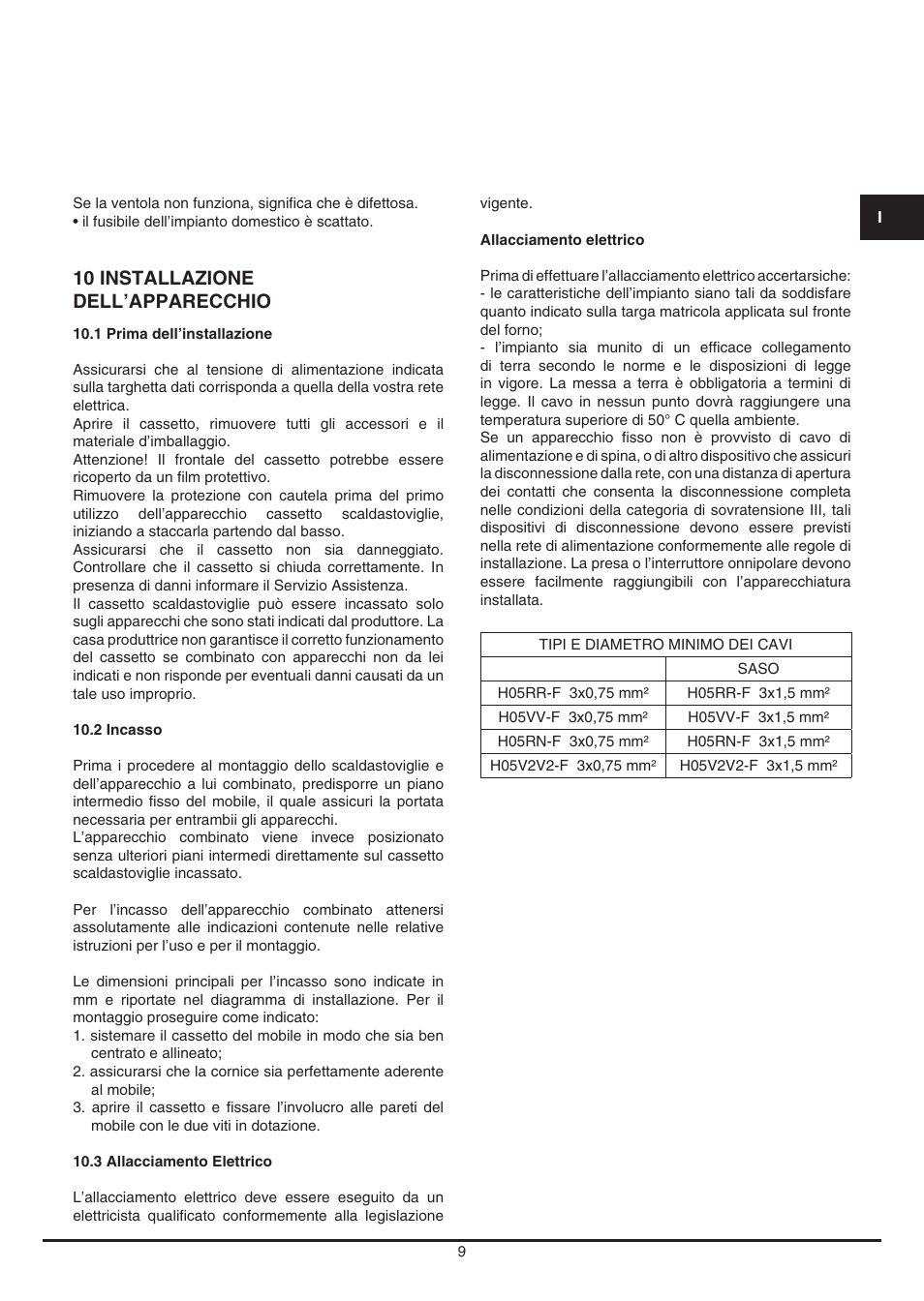 10 installazione dell’apparecchio | Fulgor Milano LWD 12 User Manual | Page 9 / 84