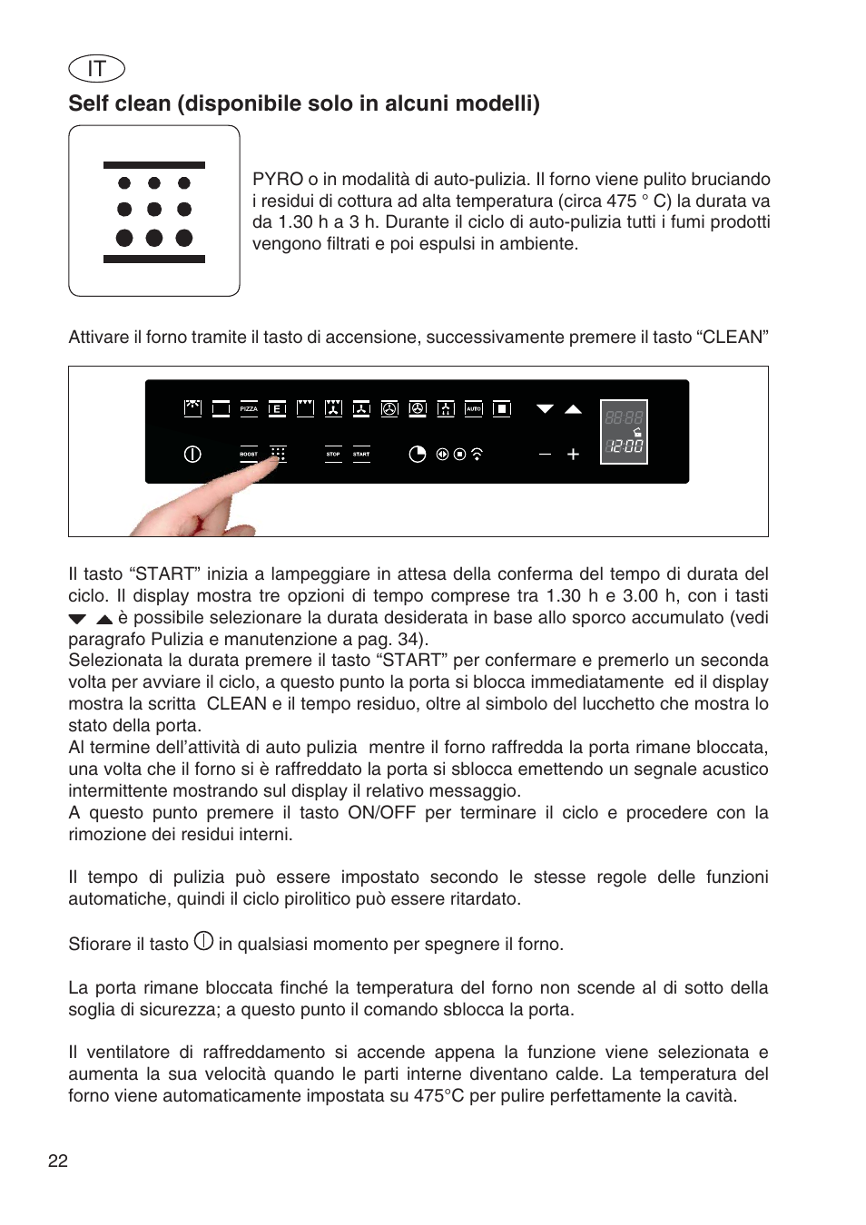 Self clean (disponibile solo in alcuni modelli) | Fulgor Milano SPO 6213 User Manual | Page 100 / 270