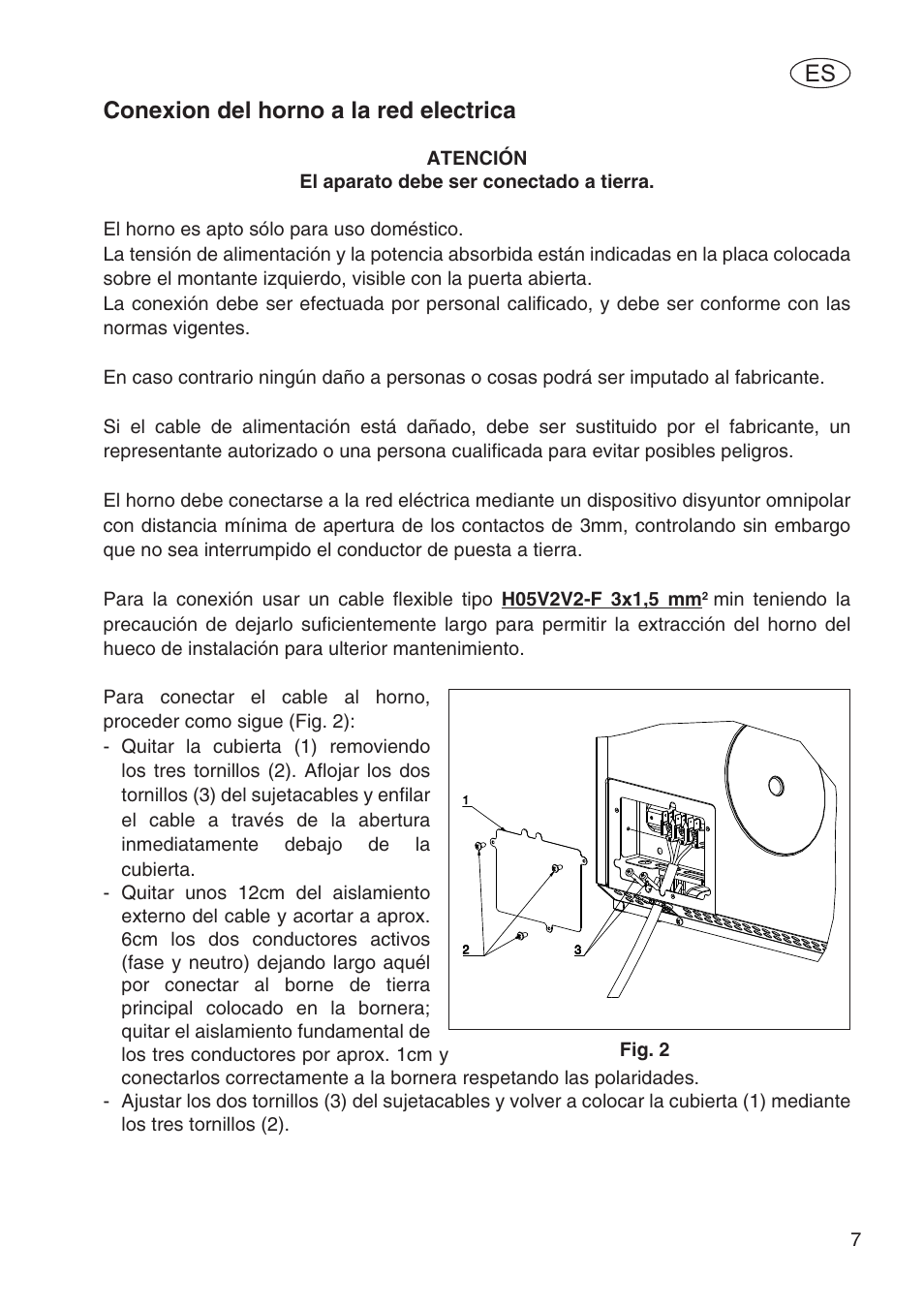 Conexion del horno a la red electrica | Fulgor Milano SPO 6213 User Manual | Page 123 / 270