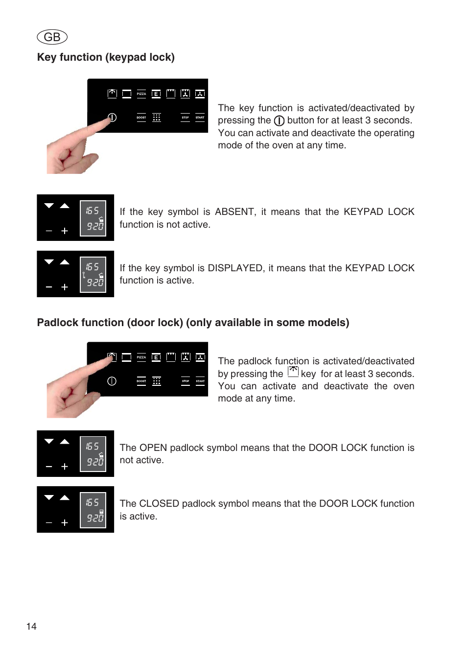 Key function (keypad lock) | Fulgor Milano SPO 6213 User Manual | Page 16 / 270