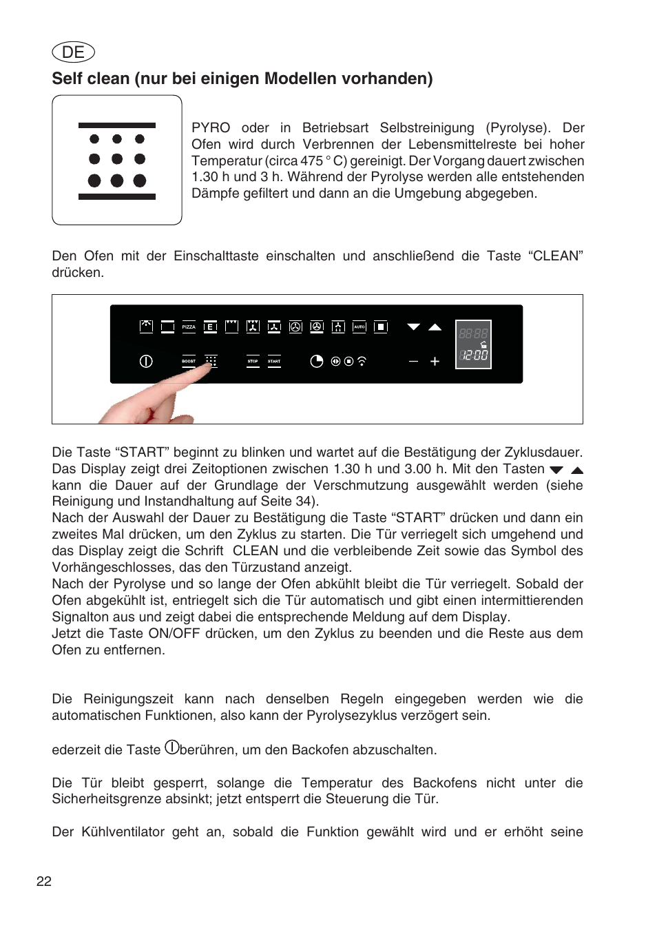 Self clean (nur bei einigen modellen vorhanden) | Fulgor Milano SPO 6213 User Manual | Page 176 / 270