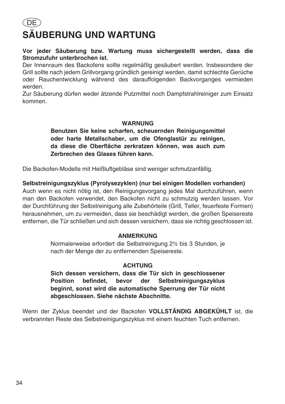 Säuberung und wartung | Fulgor Milano SPO 6213 User Manual | Page 188 / 270