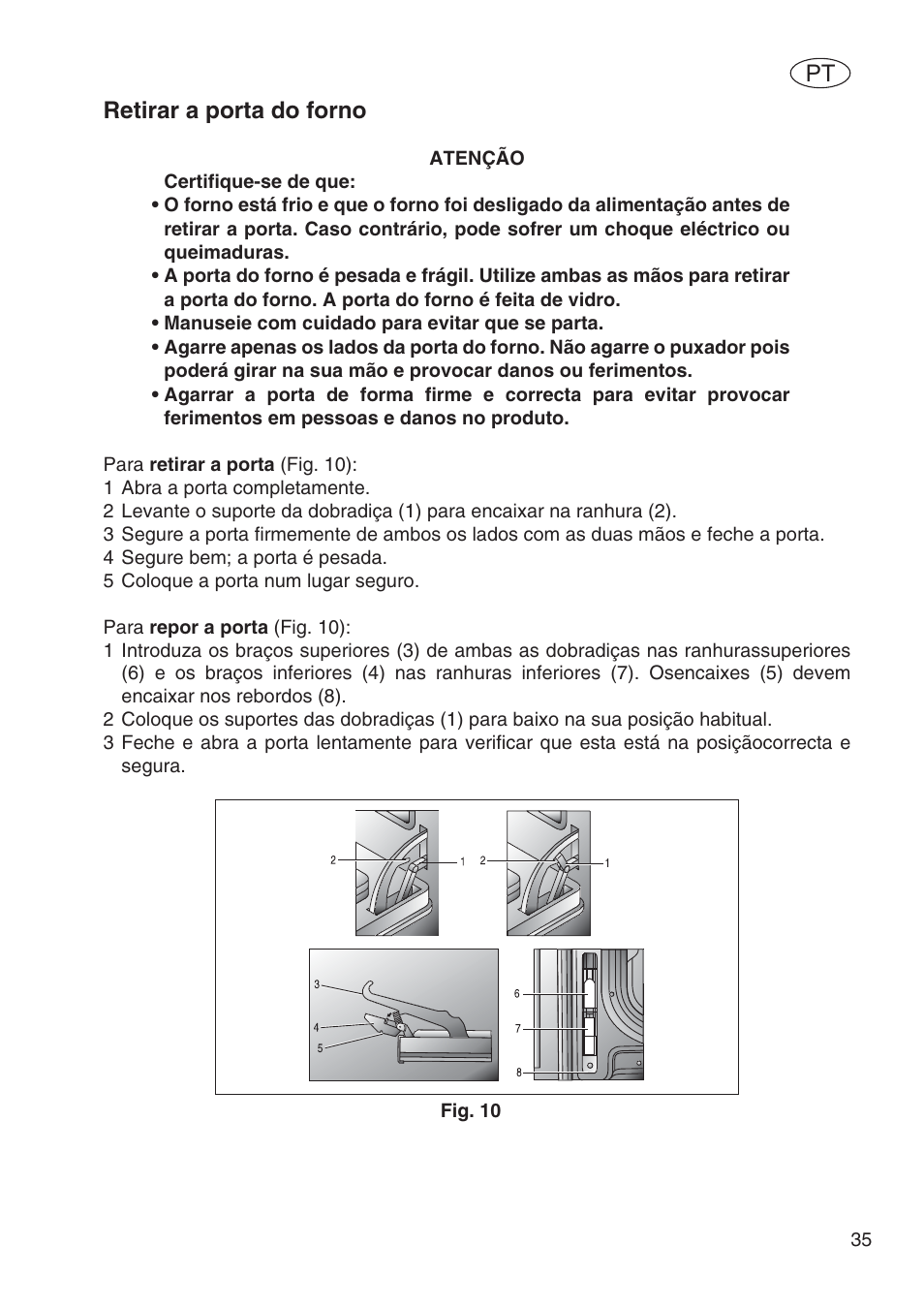 Retirar a porta do forno | Fulgor Milano SPO 6213 User Manual | Page 227 / 270