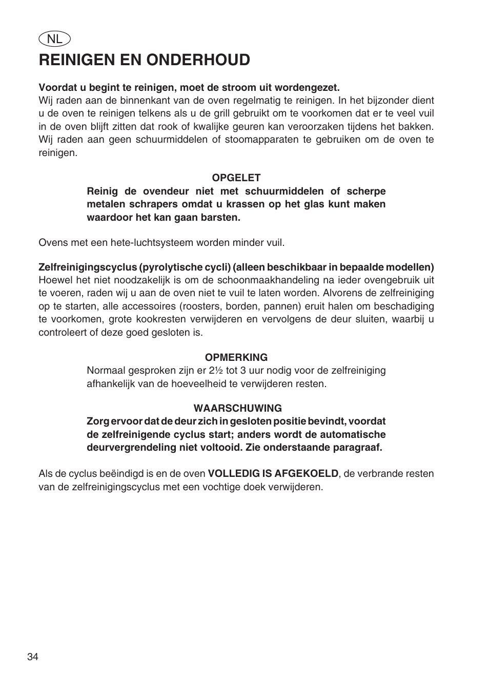 Reinigen en onderhoud | Fulgor Milano SPO 6213 User Manual | Page 264 / 270