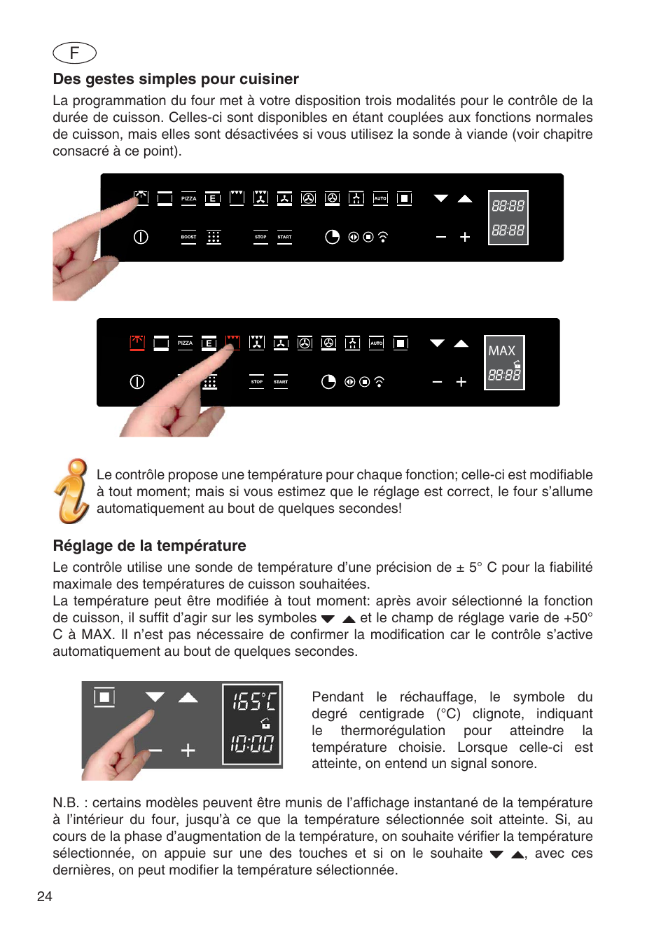 Des gestes simples pour cuisiner, Réglage de la température | Fulgor Milano SPO 6213 User Manual | Page 64 / 270