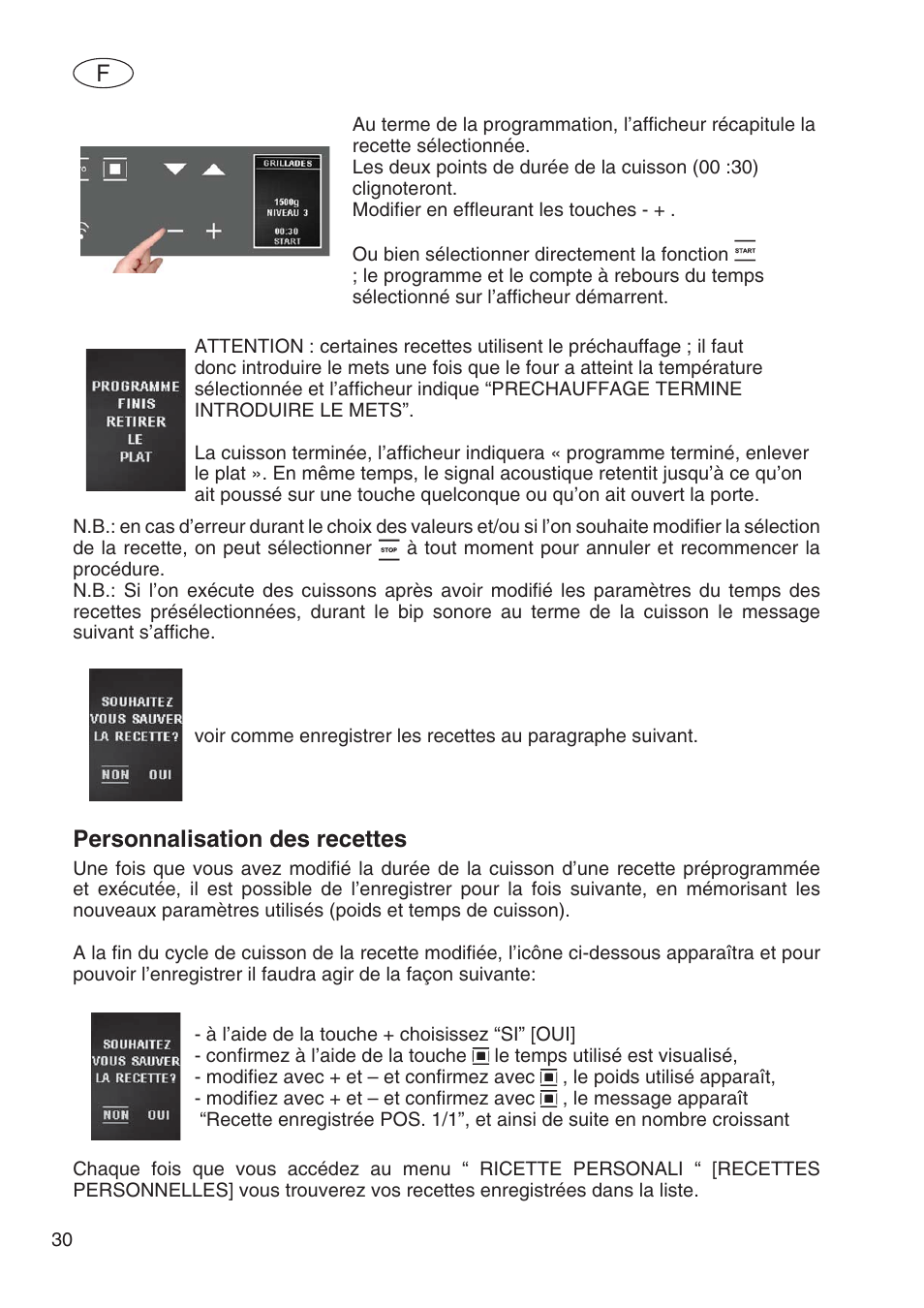 Personnalisation des recettes | Fulgor Milano SPO 6213 User Manual | Page 70 / 270