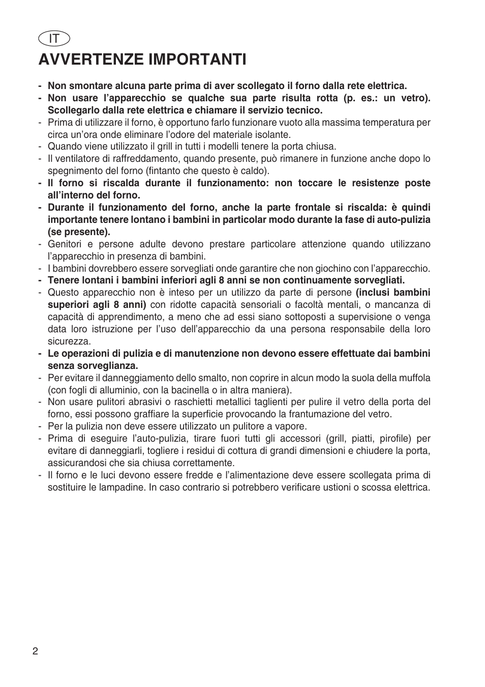 Avvertenze importanti | Fulgor Milano SPO 6213 User Manual | Page 80 / 270