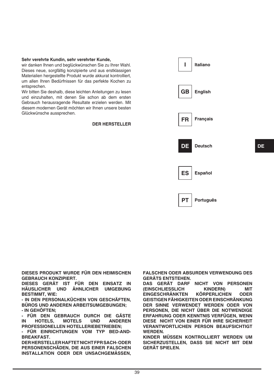 Fulgor Milano LD 12 User Manual | Page 39 / 76